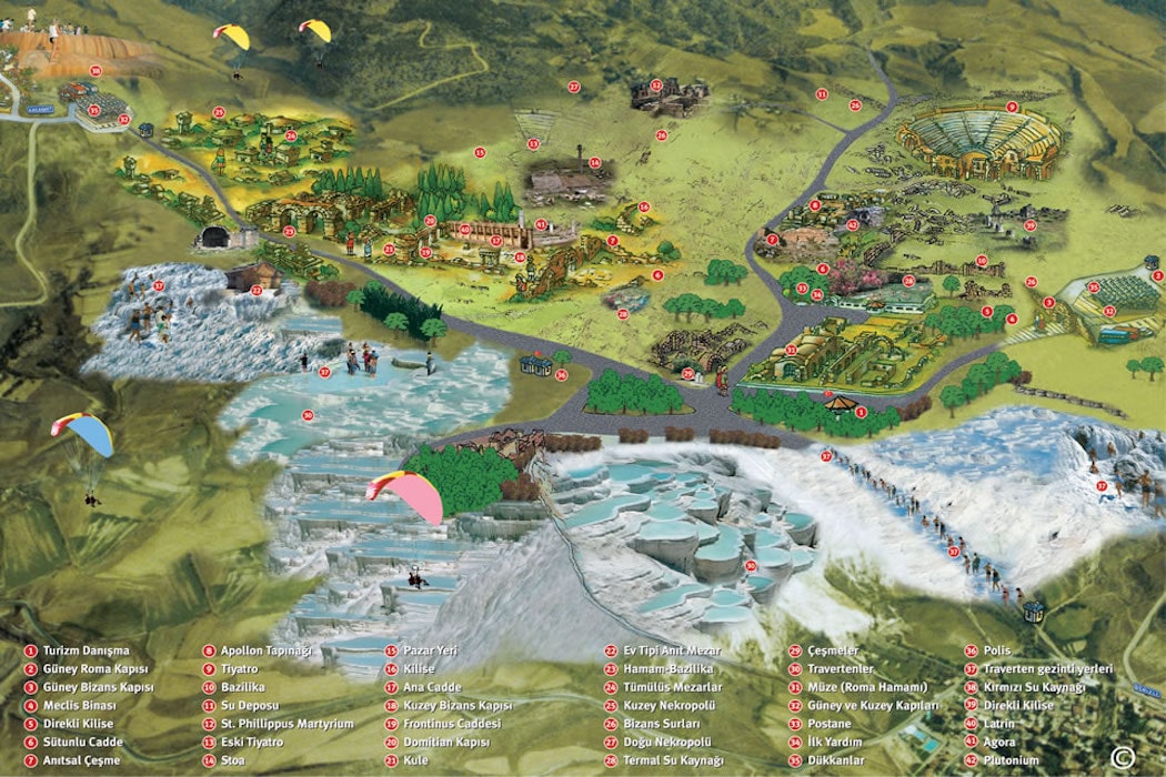 mapa de Hierapolis e Pamukkale na Turquia