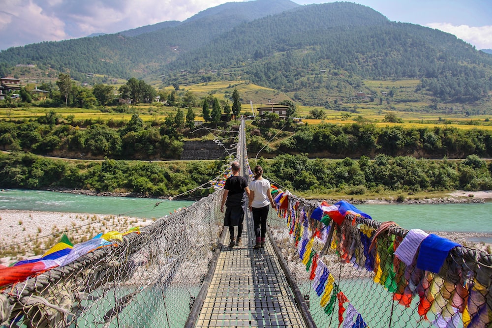 A Ponte de Suspensão de Punakha, a mais longa do país.
