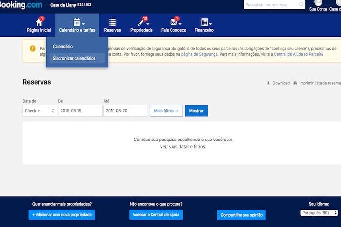 Como sincronizar calendário na Booking